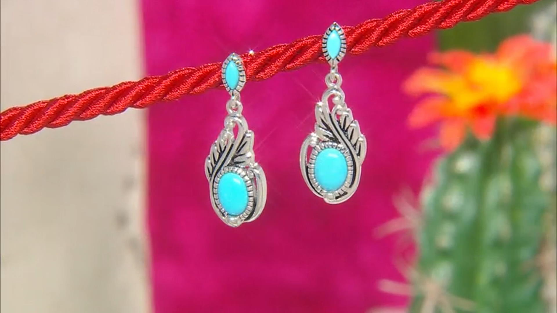 Blue Sleeping Beauty Turquoise Rhodium Over Silver Earrings Video Thumbnail