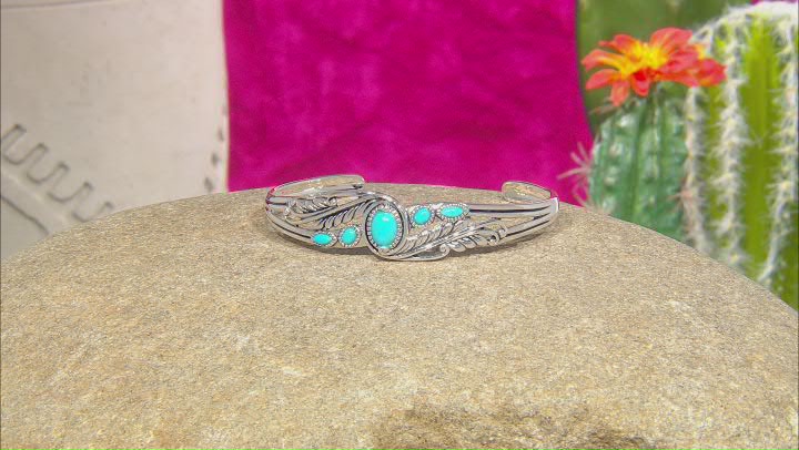Blue Sleeping Beauty Turquoise Rhodium Over Silver Cuff Bracelet Video Thumbnail