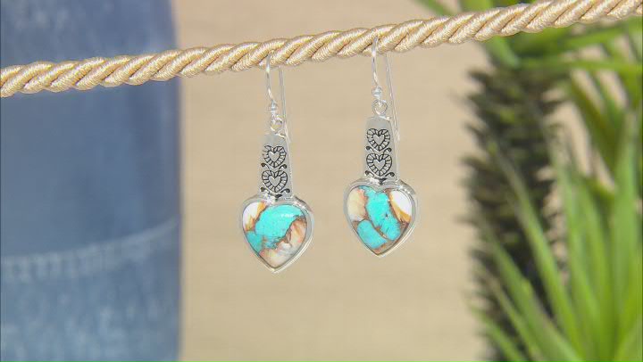 Blended Turquoise and Spiny Oyster Shell Sterling Silver Heart Earring Video Thumbnail