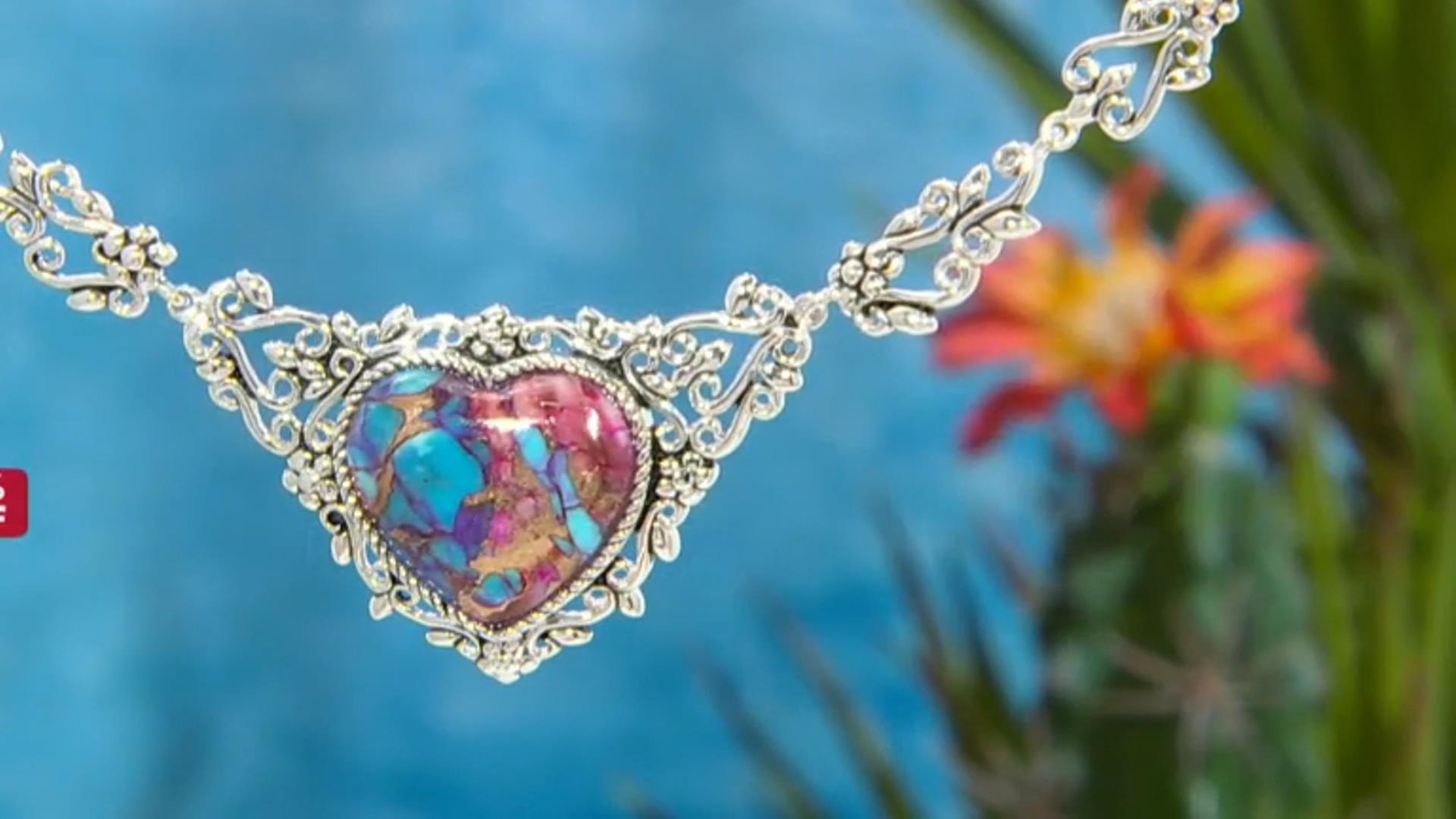 Blended Turquoise and Purple Spiny Oyster Shell Rhodium Over Silver Necklace Video Thumbnail