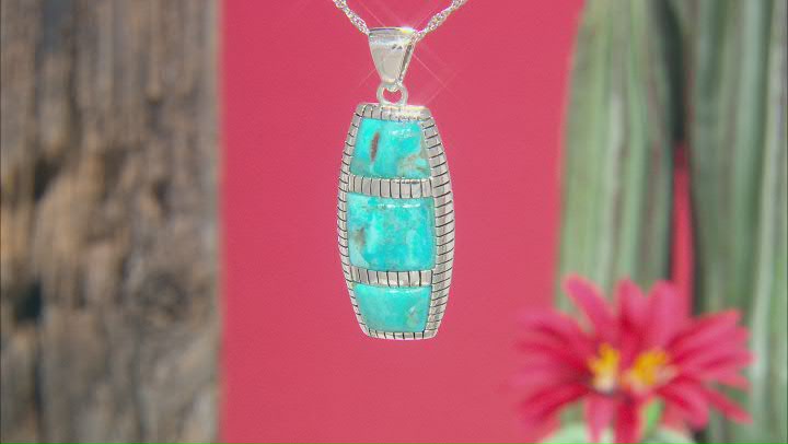 Blue Turquoise Rhodium Over Sterling Silver Inlay Pendant with Chain Video Thumbnail