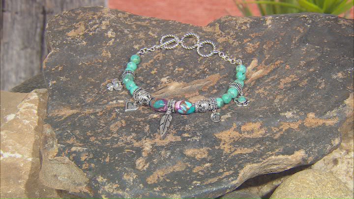 Blended Turquoise with Purple Spiny Oyster Rhodium Over Sterling Silver Beaded Bracelet Video Thumbnail