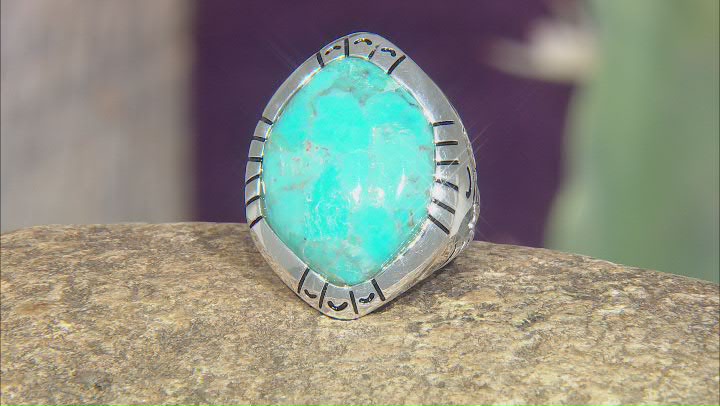Freeform Blue Turquoise Rhodium Over Silver Statement Solitaire Ring Video Thumbnail