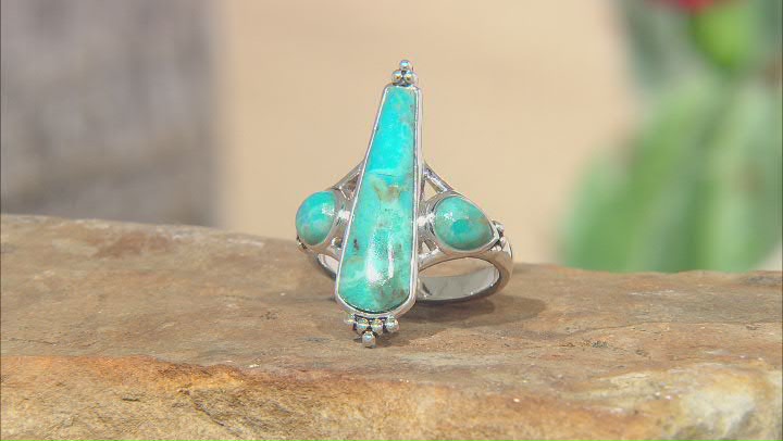 Blue Turquoise Rhodium Over Sterling Silver Statement Ring Video Thumbnail