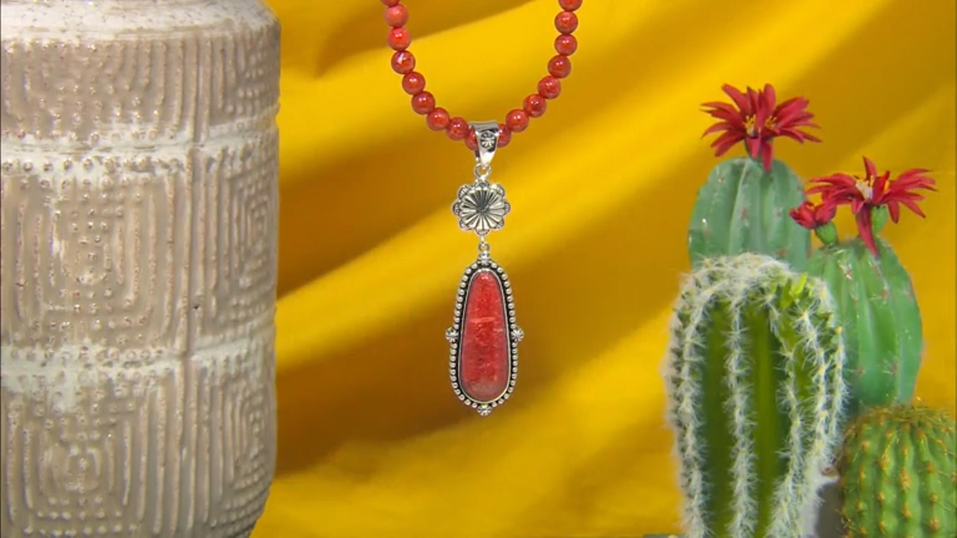 Red Mix Shaped Sponge Coral Sterling Silver Pendant with Chain Video Thumbnail