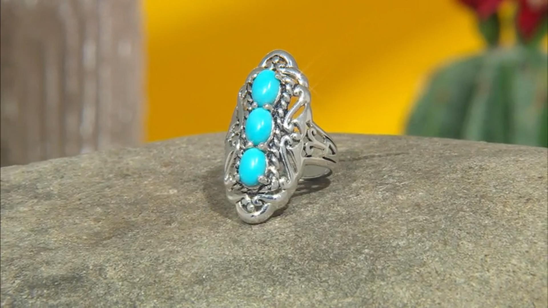 Blue Oval Sleeping Beauty Turquoise Sterling Silver Ring Video Thumbnail
