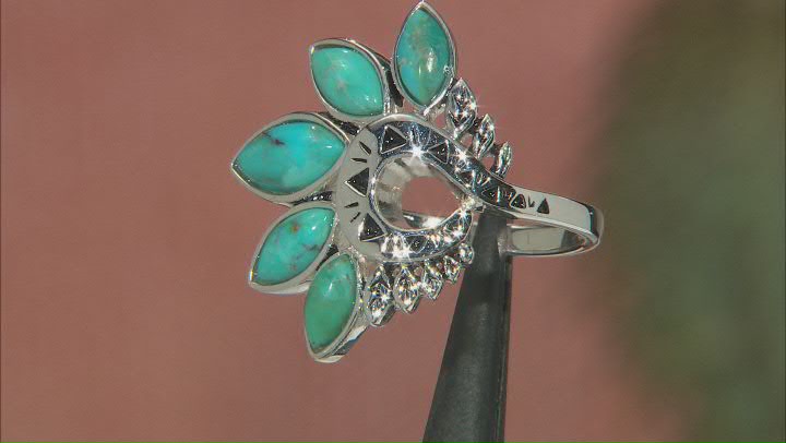 Blue Mixed Shape Marquise Turquoise Sterling Silver Ring Video Thumbnail