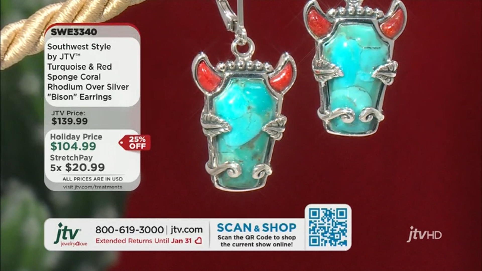 Blue Turquoise and Red Sponge Coral Sterling Silver Bison Earrings Video Thumbnail