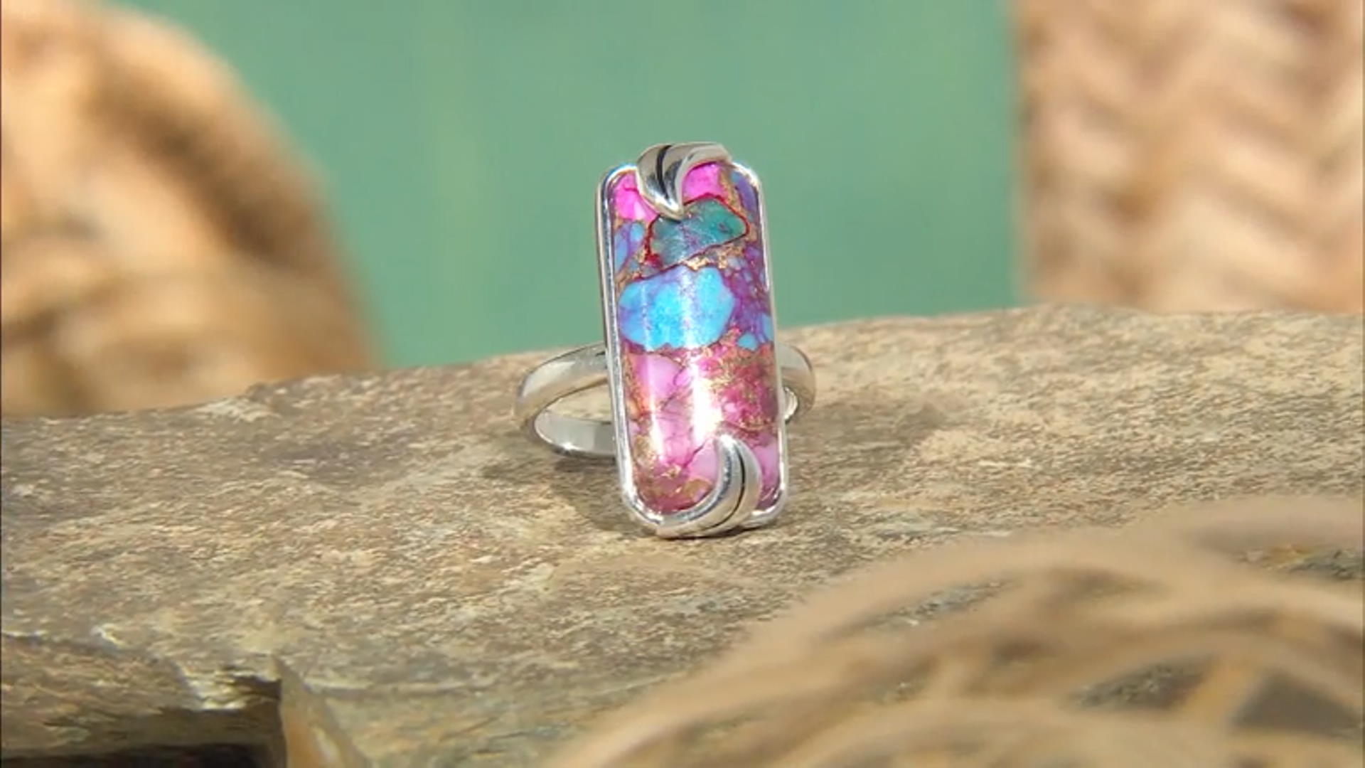 Blended Turquoise & Purple Spiny Oyster Shell Rhodium Over Sterling Silver Ring Video Thumbnail