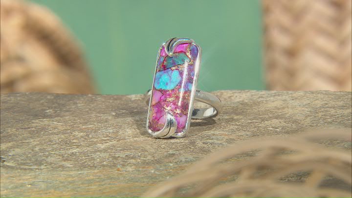 Blended Turquoise & Purple Spiny Oyster Shell Rhodium Over Sterling Silver Ring Video Thumbnail