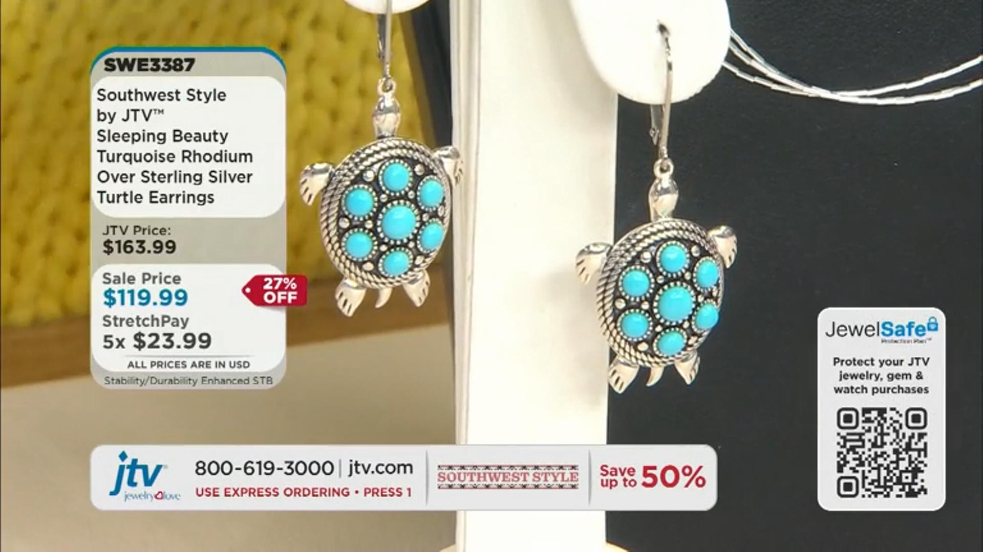 Blue Sleeping Beauty Turquoise Rhodium Over Sterling Silver Turtle Earrings Video Thumbnail