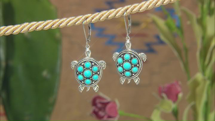 Blue Sleeping Beauty Turquoise Rhodium Over Sterling Silver Turtle Earrings Video Thumbnail