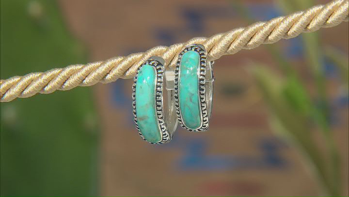 Blue Composite Turquoise Sterling Silver Hoop Earrings Video Thumbnail
