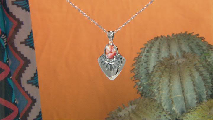 Orange Spiny Oyster Shell Rhodium Over Sterling Silver Pendant With Chain Video Thumbnail