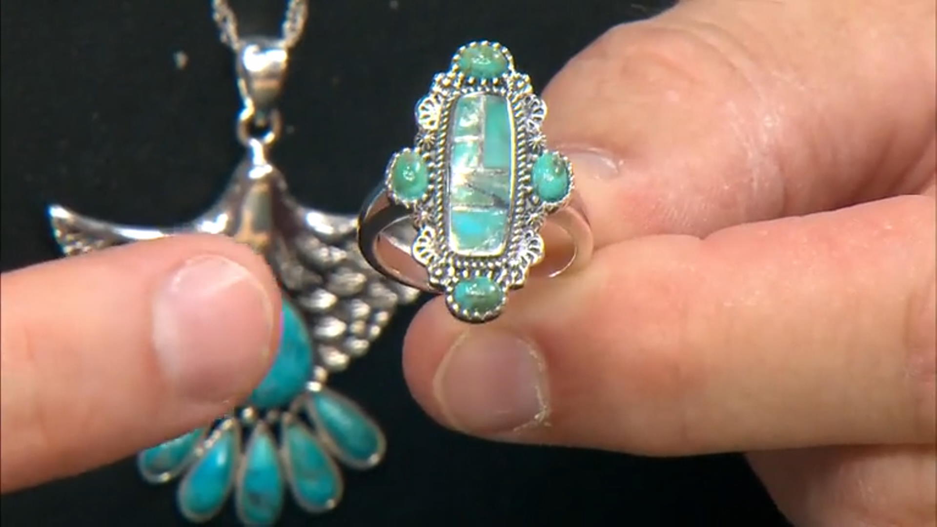 Multi-Shape  Turquoise Rhodium Over Sterling Silver Ring Video Thumbnail