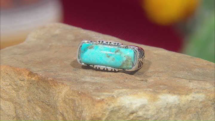 Rectangular Blue Turquoise Sterling Silver Ring Video Thumbnail