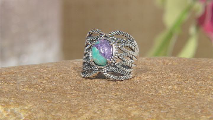 Blue Blended Turquoise and Charoite Rhodium Over Sterling Silver Ring Video Thumbnail