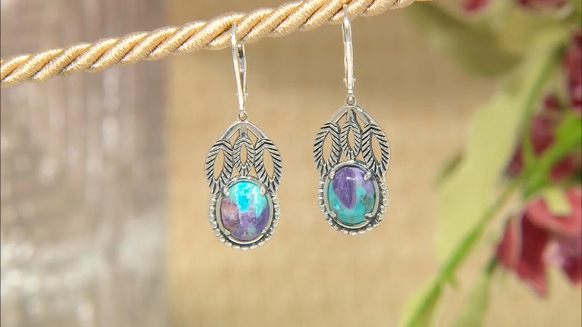 Blended Turquoise and Purple Charoite Rhodium Over Sterling Silver Earrings Video Thumbnail