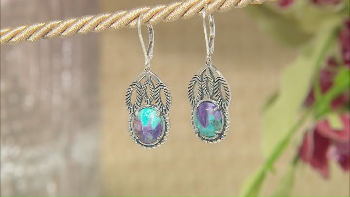 Blended Turquoise and Purple Charoite Rhodium Over Sterling Silver Earrings Video Thumbnail