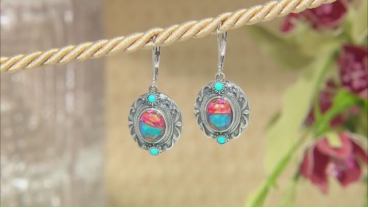 Blended Multi-Color Spiny Oyster Shell With Sleeping Beauty Rhodium Over Silver Earrings Video Thumbnail