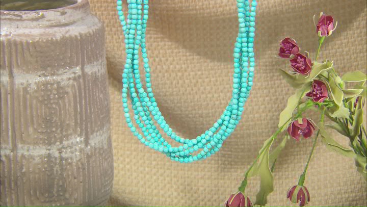 4mm Sleeping Beauty Turquoise 6 Strand Rhodium Over Sterling Silver Necklace Video Thumbnail