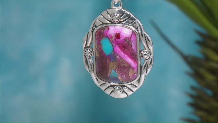 Blended Purple Spiny Oyster Shell With Turquoise Silver Pendant With Chain Video Thumbnail