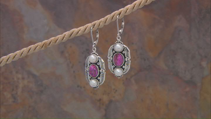 Purple Spiny Oyster Shell with Cultured Freshwater Pearl Sterling Silver Earrings Video Thumbnail