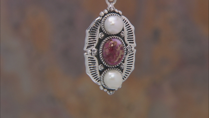 Purple Spiny Oyster Shell with Cultured Freshwater Pearl Silver Pendant With Chain Video Thumbnail