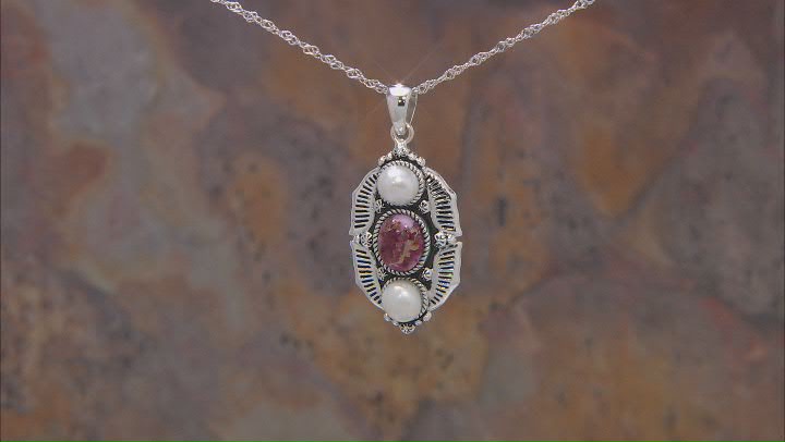 Purple Spiny Oyster Shell with Cultured Freshwater Pearl Silver Pendant With Chain Video Thumbnail