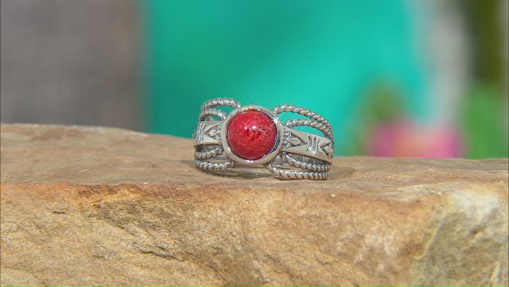 Red Coral Sterling Silver Ring Video Thumbnail