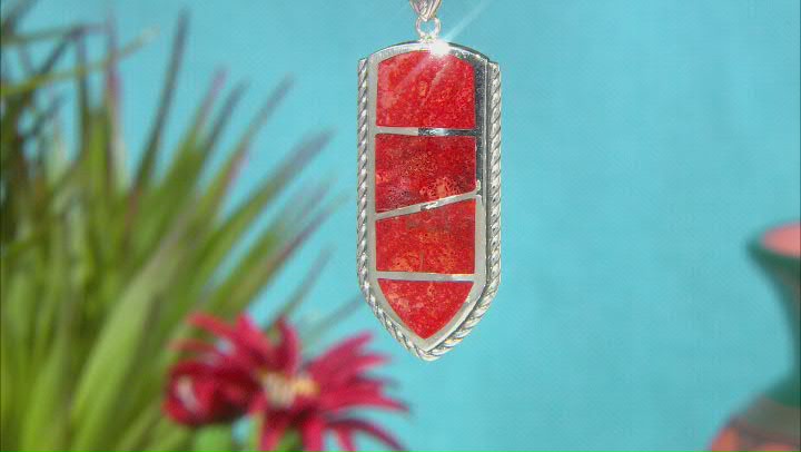 Red Sponge Coral Inlay Sterling Silver Pendant With Chain Video Thumbnail