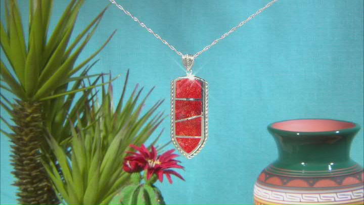 Red Sponge Coral Inlay Sterling Silver Pendant With Chain Video Thumbnail