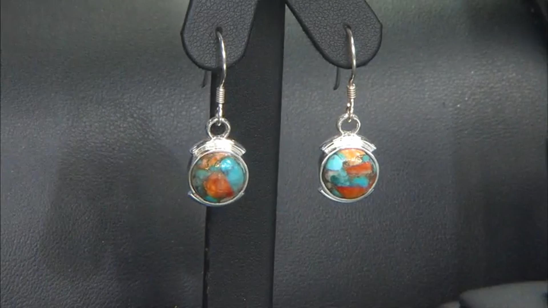 Orange Spiny Oyster Shell and Blue Turquoise Sterling Silver Dangle Earrings Video Thumbnail