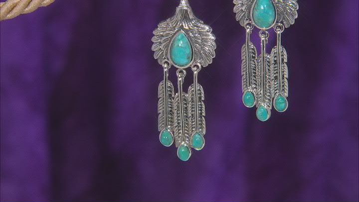 Blue Turquoise Sterling Silver Eagle Feather Earrings Video Thumbnail