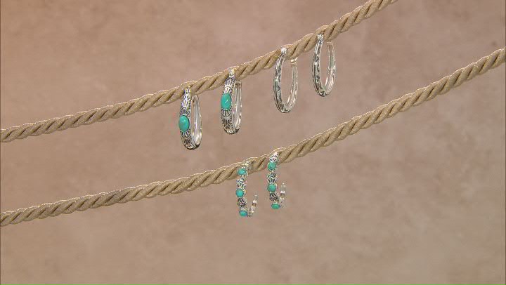 Blue Turquoise Sterling Silver Set of Three Hoop Earrings Video Thumbnail