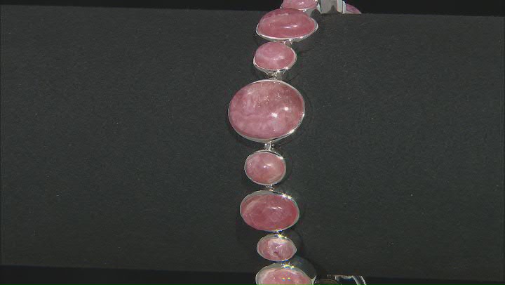 Pink Rhodochrosite Rhodium Over Sterling Silver Bracelet Video Thumbnail