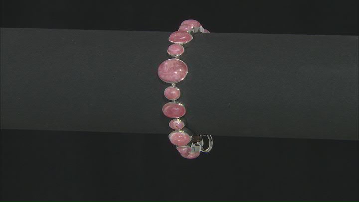 Pink Rhodochrosite Rhodium Over Sterling Silver Bracelet Video Thumbnail