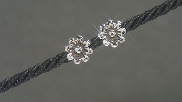Rhodium Over Sterling Silver Flower Stud Earrings Video Thumbnail