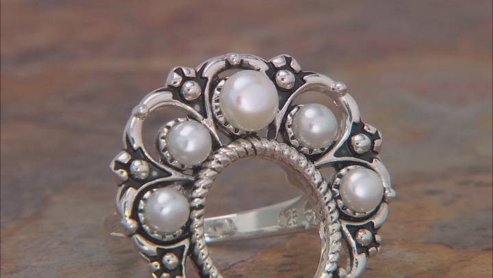 Cultured Freshwater Pearl Rhodium Over Sterling Silver Ring Video Thumbnail