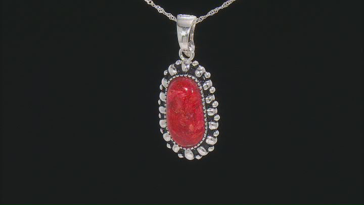 Red Sponge Coral Rhodium Over Sterling Silver Enhancer With Chain Video Thumbnail