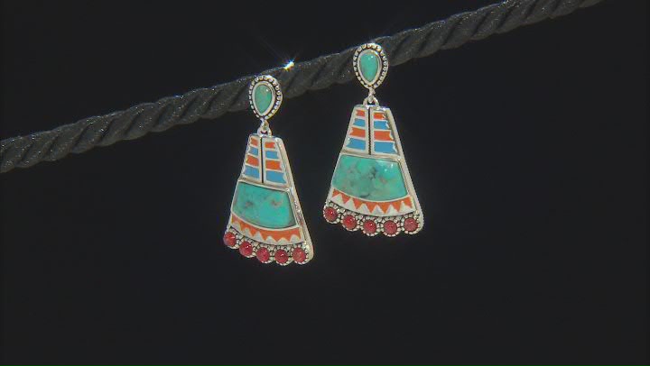 Red Sponge Coral with Blue Turquoise and Multi Color Enamel Rhodium Over Silver Earrings Video Thumbnail