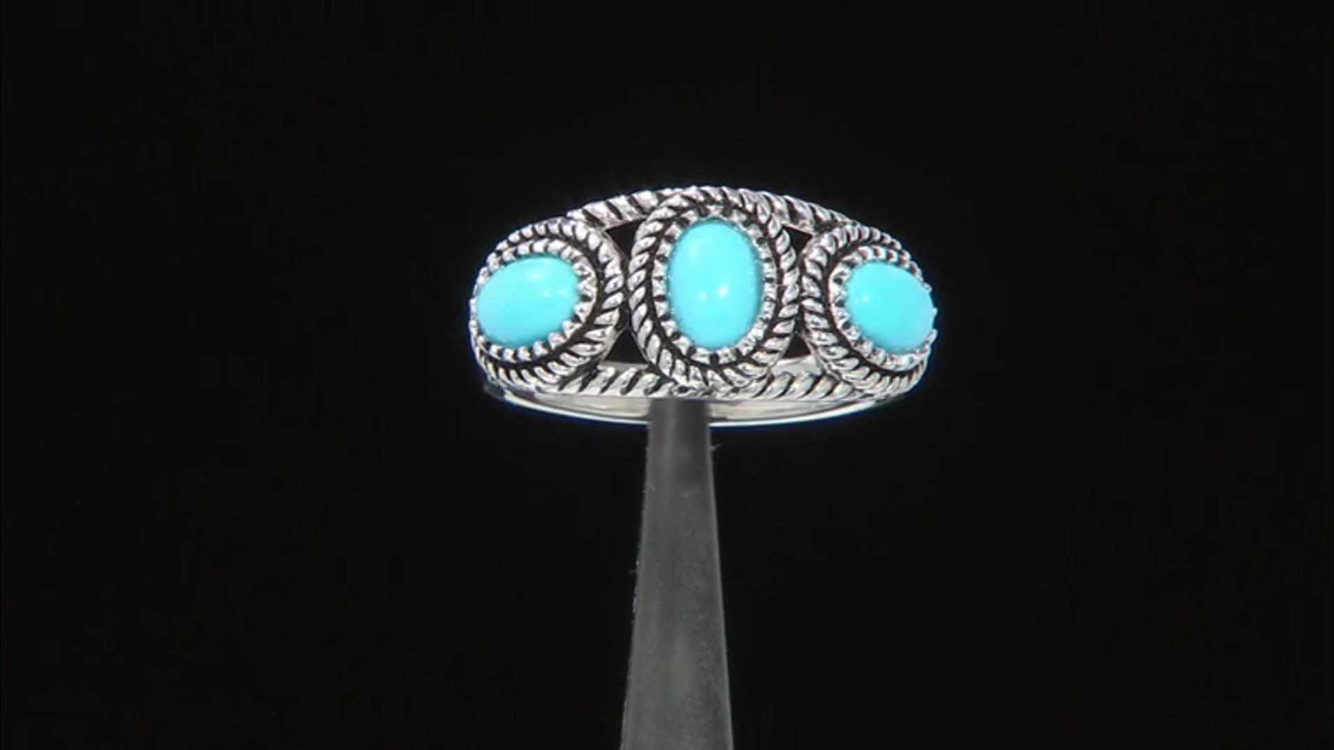 Blue Sleeping Beauty Turquoise Rhodium Over Sterling Silver Ring Video Thumbnail