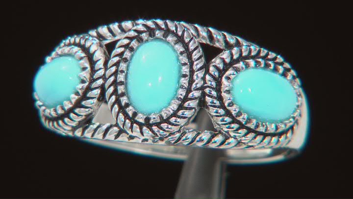 Blue Sleeping Beauty Turquoise Rhodium Over Sterling Silver Ring Video Thumbnail