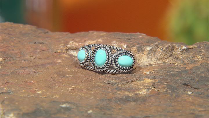 Blue Sleeping Beauty Turquoise Rhodium Over Sterling Silver Ring Video Thumbnail