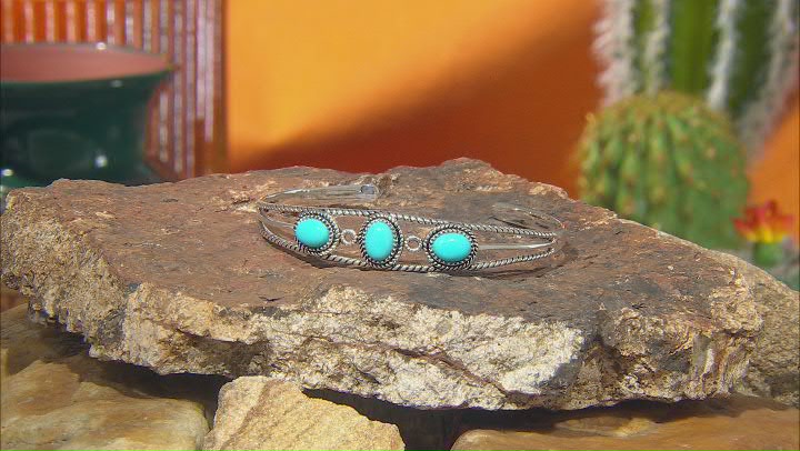 Blue Sleeping Beauty Turquoise Rhodium Over Sterling Bangle Video Thumbnail