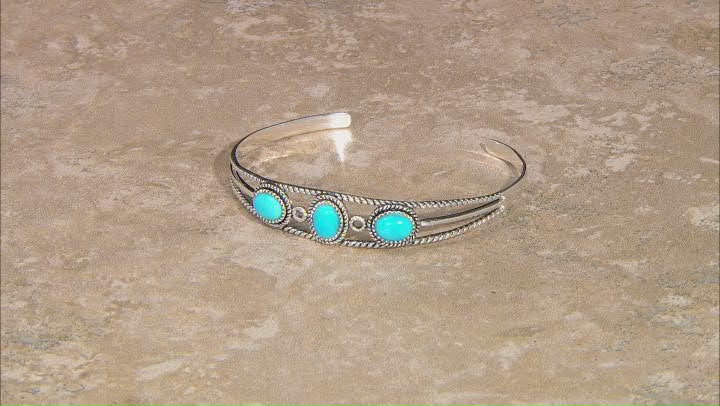 Blue Sleeping Beauty Turquoise Rhodium Over Sterling Bangle Video Thumbnail