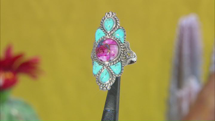 Blended Purple Spiny Oyster Shell With Turquoise Rhodium Over Sterling Silver Ring Video Thumbnail