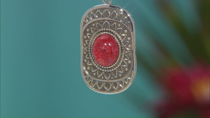 Red Sponge Coral Rhodium Over Sterling Silver Pendant With Chain Video Thumbnail