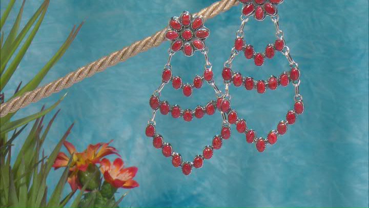 Mix Shaped Red  Bamboo Coral Sunburst Sterling Silver Earrings Video Thumbnail