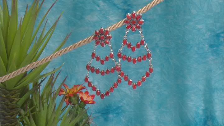 Mix Shaped Red  Bamboo Coral Sunburst Sterling Silver Earrings Video Thumbnail